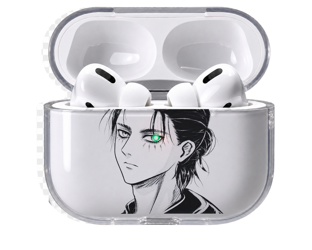 Eren Portrait transparent AirPods case, open