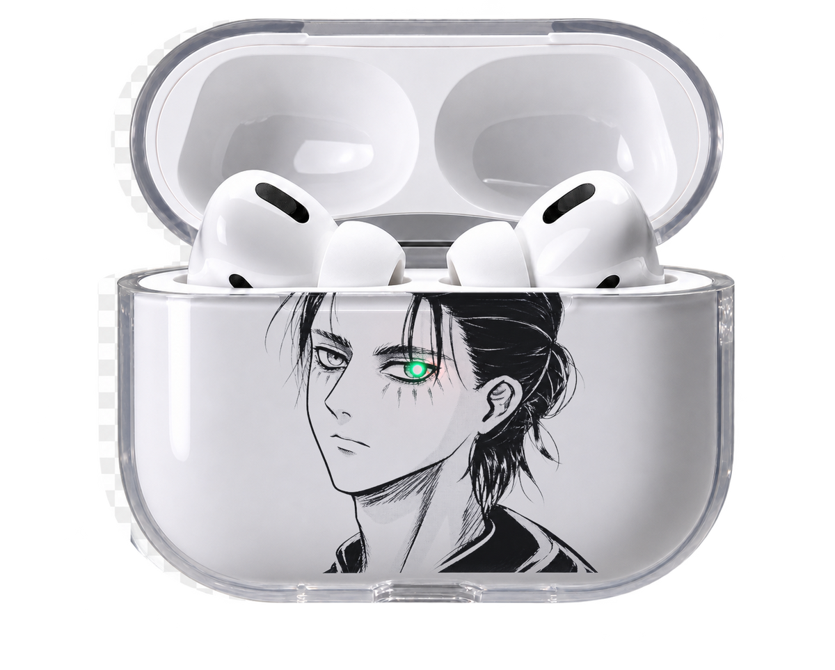 Eren Portrait transparent AirPods case, open