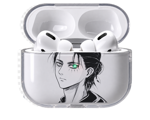 Eren Portrait transparent AirPods case, open