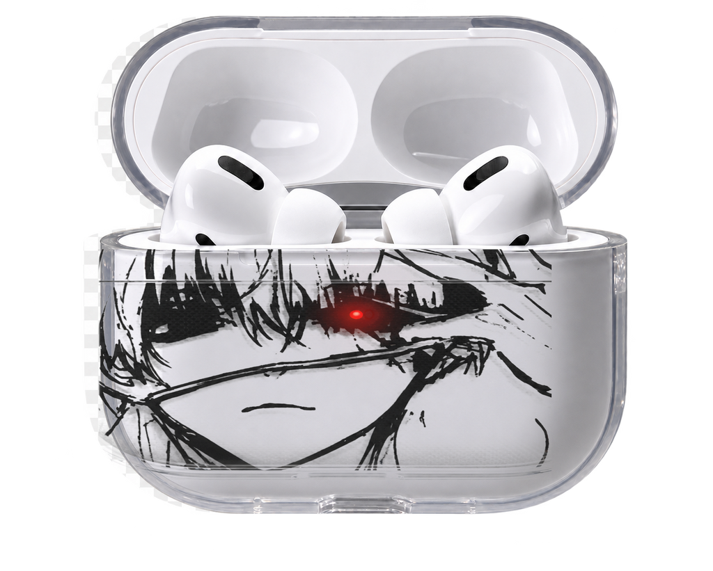 Gojo Eye Close-up transparent AirPods case, open