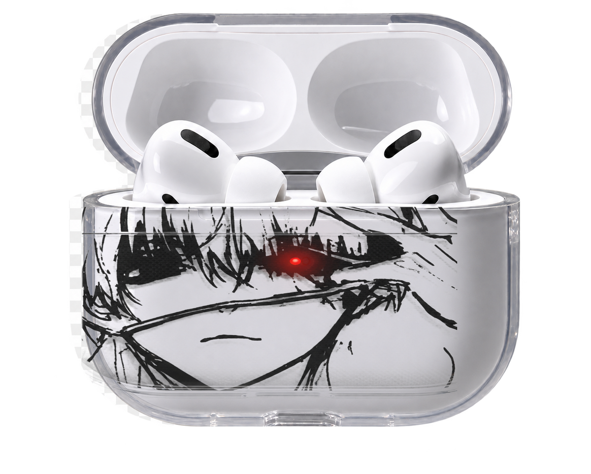 Gojo Eye Close-up transparent AirPods case, open