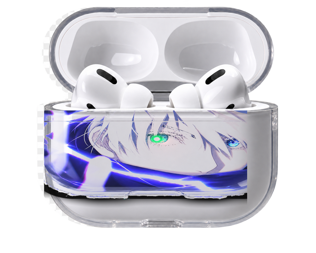 Gojo Blue Portrait transparent AirPods case, open