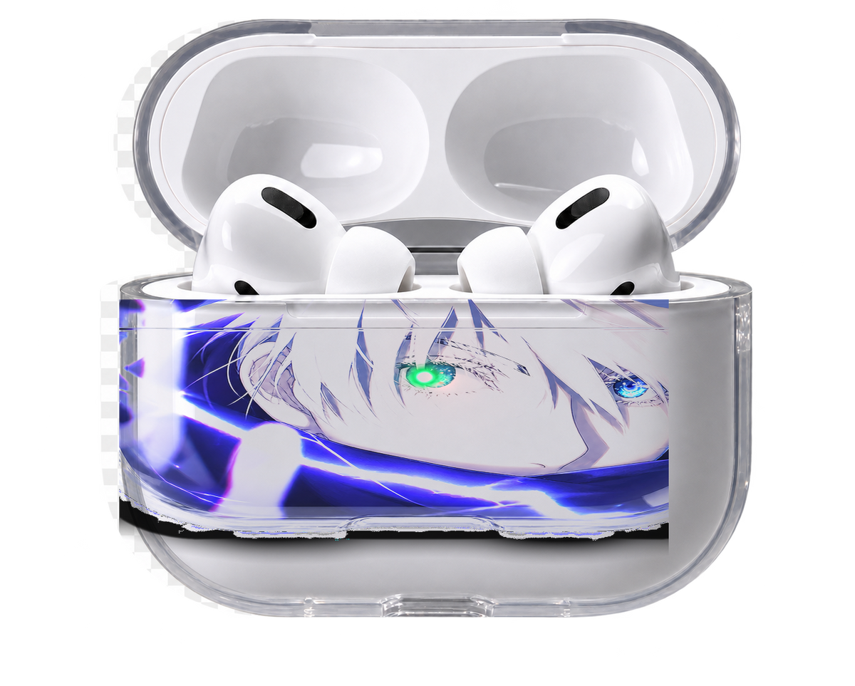 Gojo Blue Portrait transparent AirPods case, open