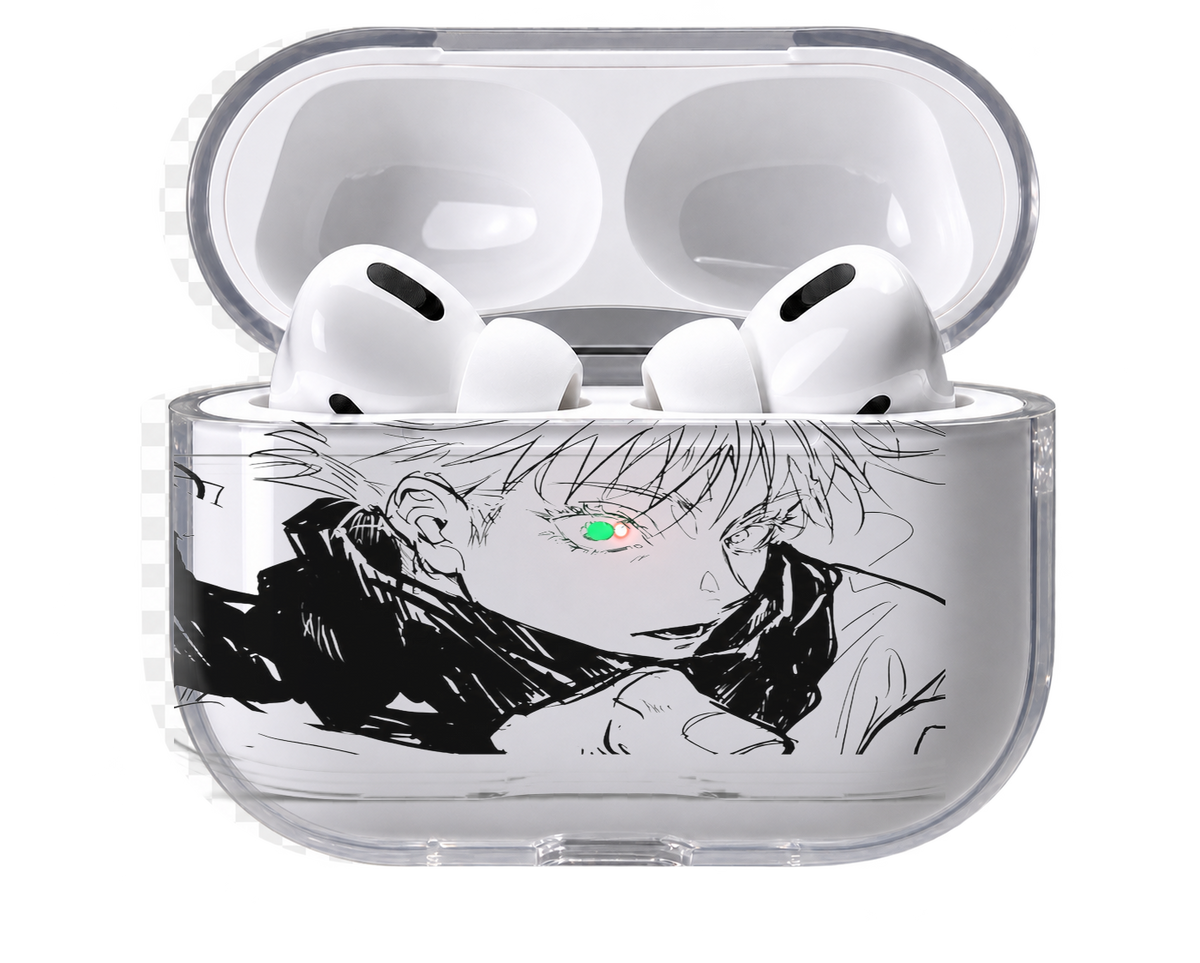 Gojo Manga Portrait transparent AirPods case, open