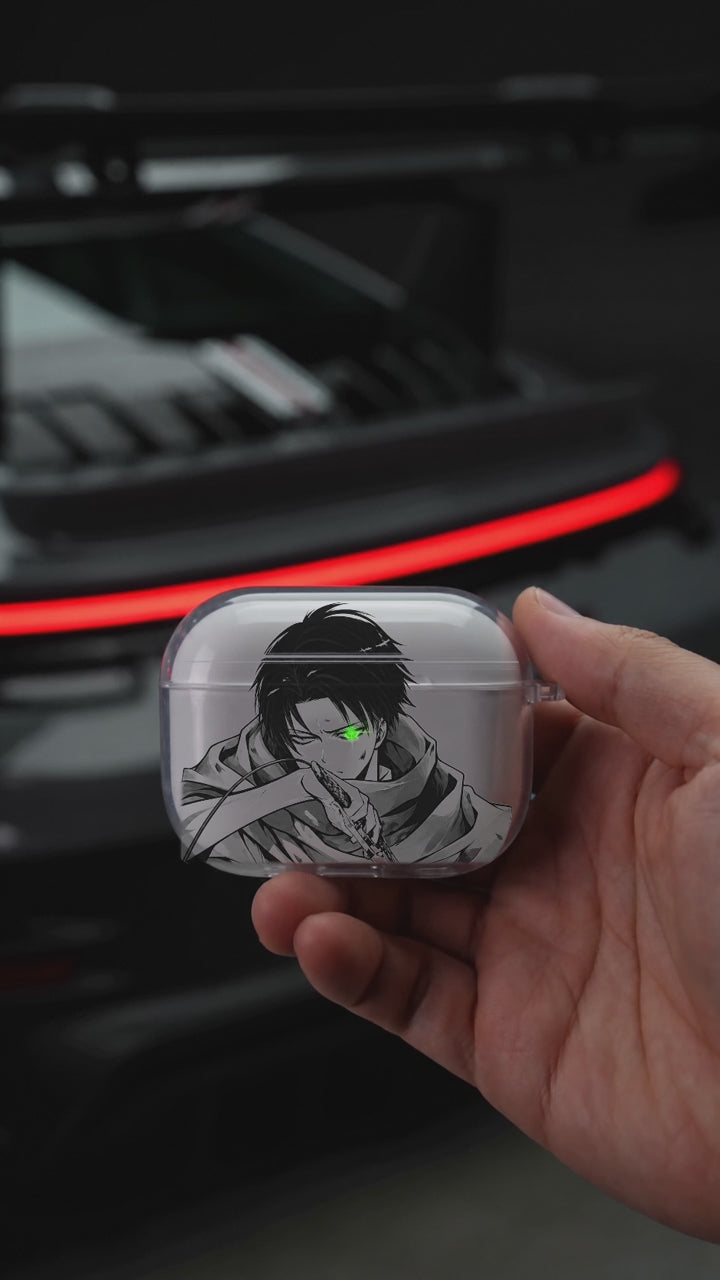 Levi Scarf AirPods case opening in hand with Porsche background